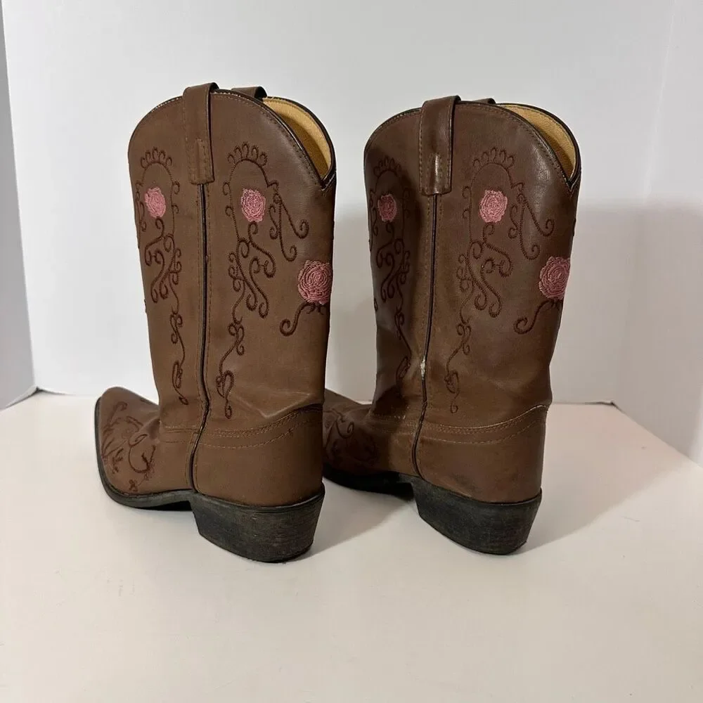 Shyanne Western Boots Embroidered Brown Floral Cowgirl | Girls Size 5